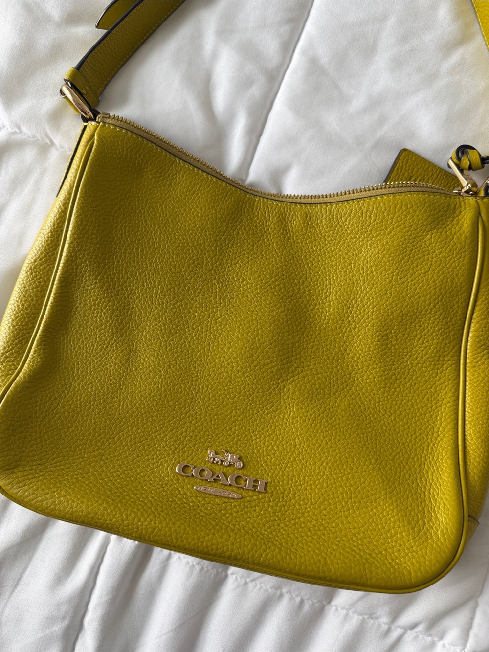 COACH Pebbled Leather Shoulder Bag in Mustard